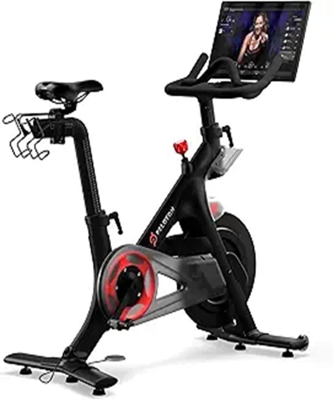Indoor stationary exercise bike with touchscreen display